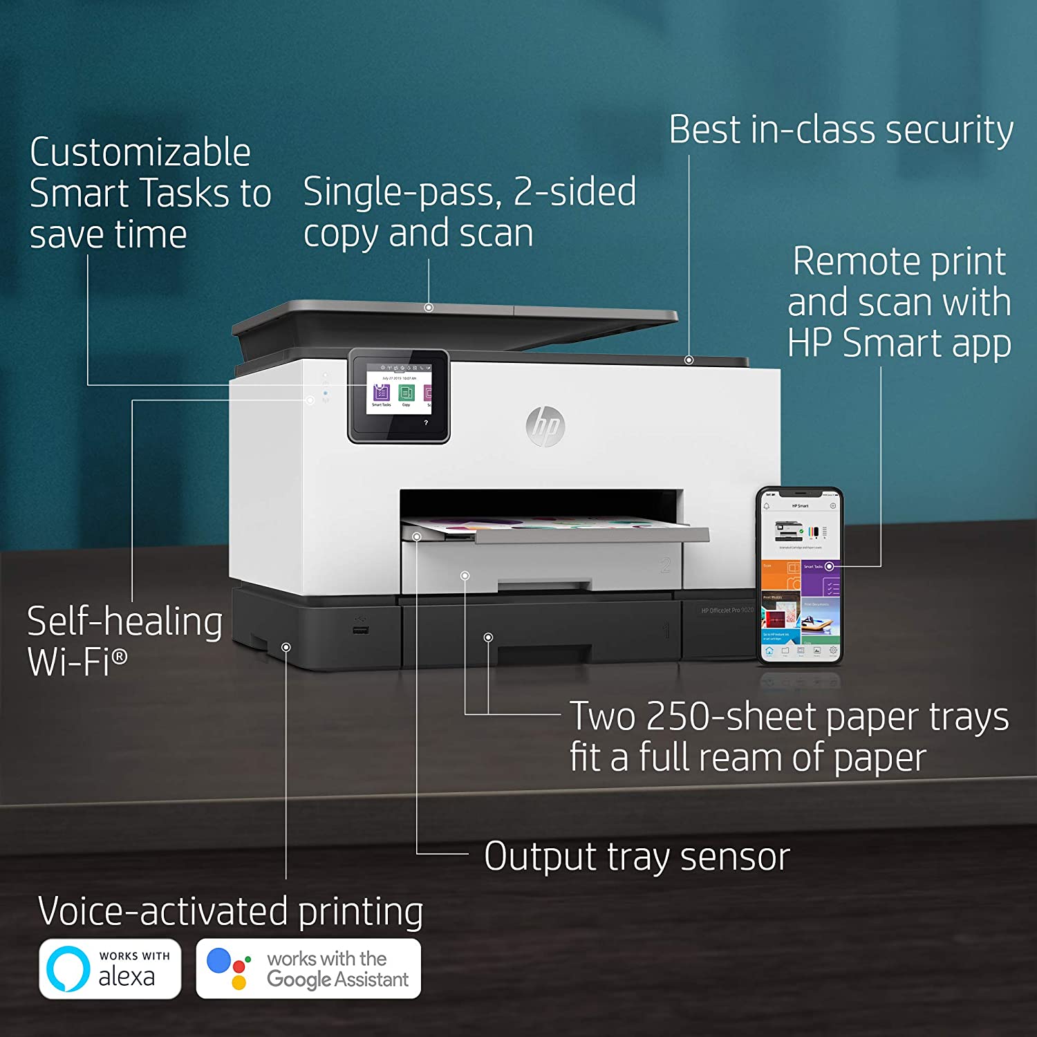 HP OfficeJet Pro 9020 All-in-One Printer Features like Smart Tasks and the scanbed's easy slide off glass help increase productivity and save time-408559