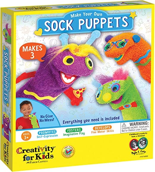 Creativity for Kids My First Sock Puppets for Kids - Create and Play Activity for Preschoolers, Makes 3 Plush Hand Puppets - Mess Free Crafts for Toddlers - 1616