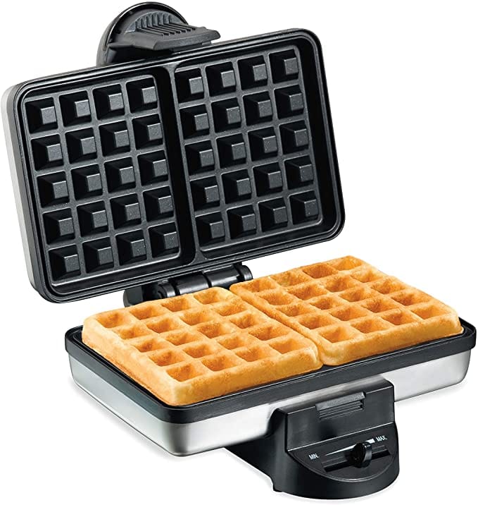 Hamilton Beach 2-Slice Non-Stick Belgian Waffle Maker with Browning Control, Indicator Lights, Compact Design, Premium Stainless Steel (26009) ebuystt