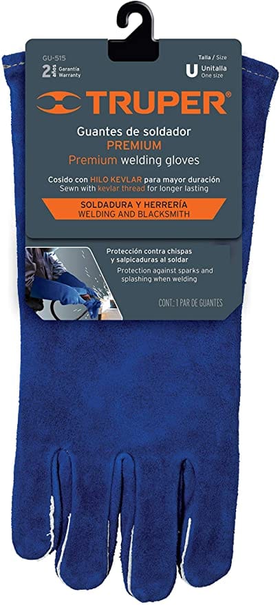 TRUPER Heavy Duty Leather Welding and Blacksmith Gloves, Long Safety Cuff. One-Size with Reinforced Palm and sewn with Kevar Thread - 15246 MEGA
