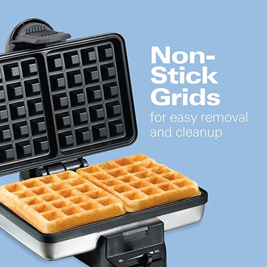 Hamilton Beach 2-Slice Non-Stick Belgian Waffle Maker with Browning Control, Indicator Lights, Compact Design, Premium Stainless Steel (26009) ebuystt