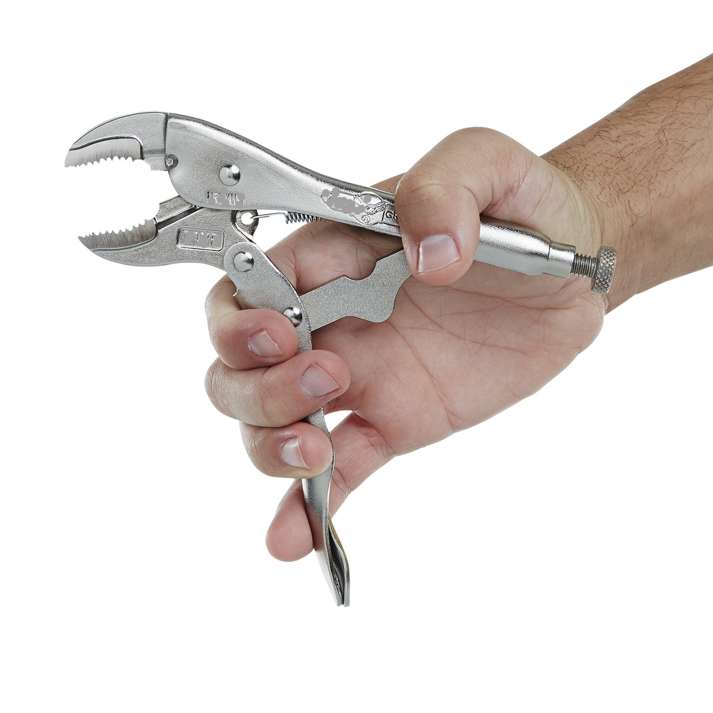 Pretul Curved Jaw Locking Pliers for Tightening, Clasping, Twisting and Turning. Made with heat-treated alloy steel and Nickel-plated finish for increased corrosion resistance. Ideal for welders, mechanics and carpenters MEGA