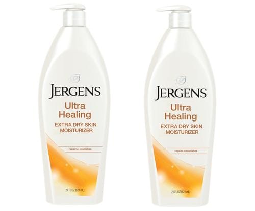 Jergens Lotion 2 Units / 621 ml  Repairs, heals and deeply nourishes extra dry skin, revealing healthier skin with visible radiance. Recommended for: extra dry skin, including heels, elbows and knees - 265424 Hannah's Variety Store