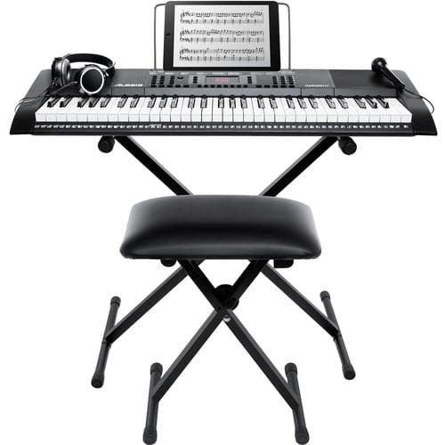 Alexis Musical Keyboard Harmony 61 MKII has 61 piano-style keys, built-in speakers and 300 built-in sounds such as pianos, strings, brass, woodwinds, tuned and untuned percussion, guitars, synthesizers and even sound effects-390354