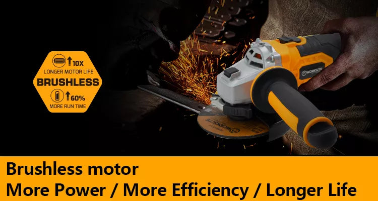 WORKSITE Angle Grinder Brushless 20V Cordless Portable Metal Concrete Cutter Tools Machine 115mm Battery Power Wireless Grinder - CAG330