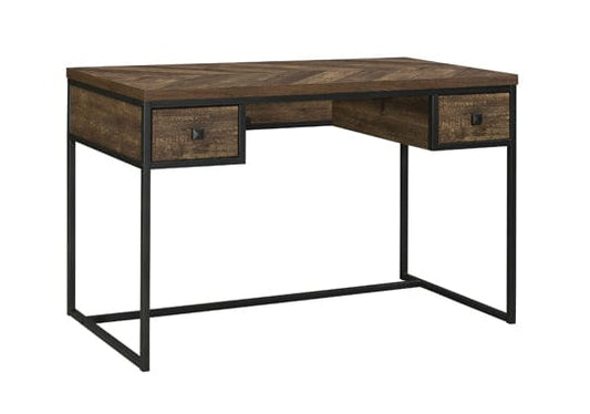 Millbrook 2-Drawer Writing Desk Rustic Oak Herringbone And Gunmetal SKU: 882091 coastmega