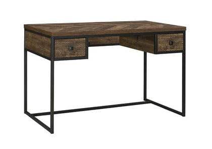 Millbrook 2-Drawer Writing Desk Rustic Oak Herringbone And Gunmetal SKU: 882091