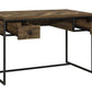 Millbrook 2-Drawer Writing Desk Rustic Oak Herringbone And Gunmetal SKU: 882091 coastmega
