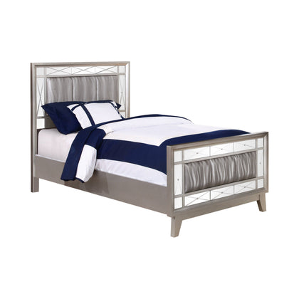 Leighton Twin Panel Bed With Mirrored Accents Mercury Metallic Collection: The Leighton Collection Presents This Magnificent Glam-Style Bed. This Bed Is An Absolute Delight For The Bedroom. Leighton SKU: 204921T