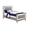 Leighton Twin Panel Bed With Mirrored Accents Mercury Metallic Collection: The Leighton Collection Presents This Magnificent Glam-Style Bed. This Bed Is An Absolute Delight For The Bedroom. Leighton SKU: 204921T