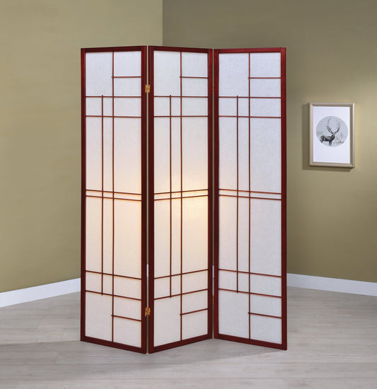 3-Panel Folding Floor Screen White And Cherry Provide a privacy measure or a Room Divider. - 900110 MEGA