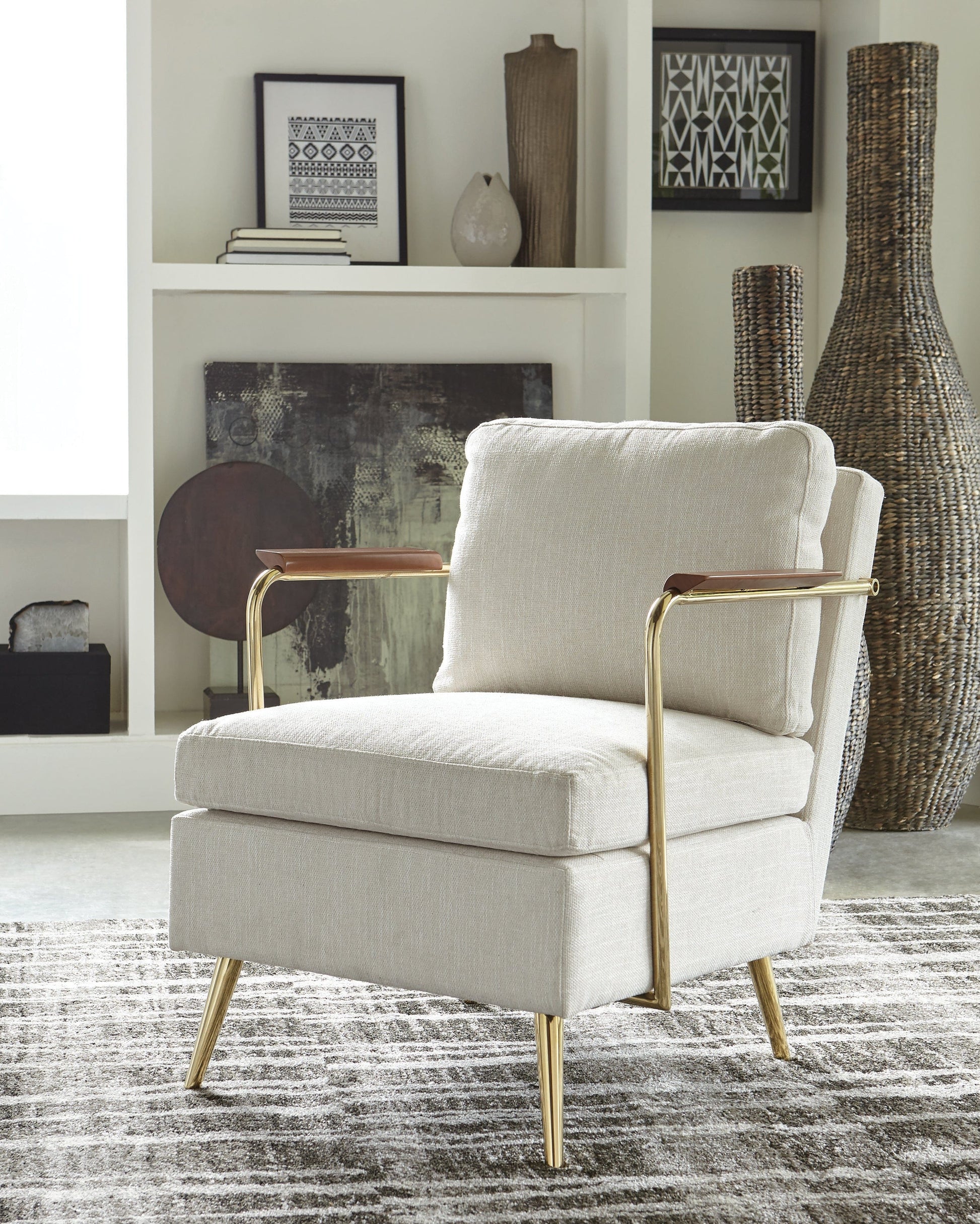 Upholstered Accent Chair Beige And Brass - 903841 ebuystt