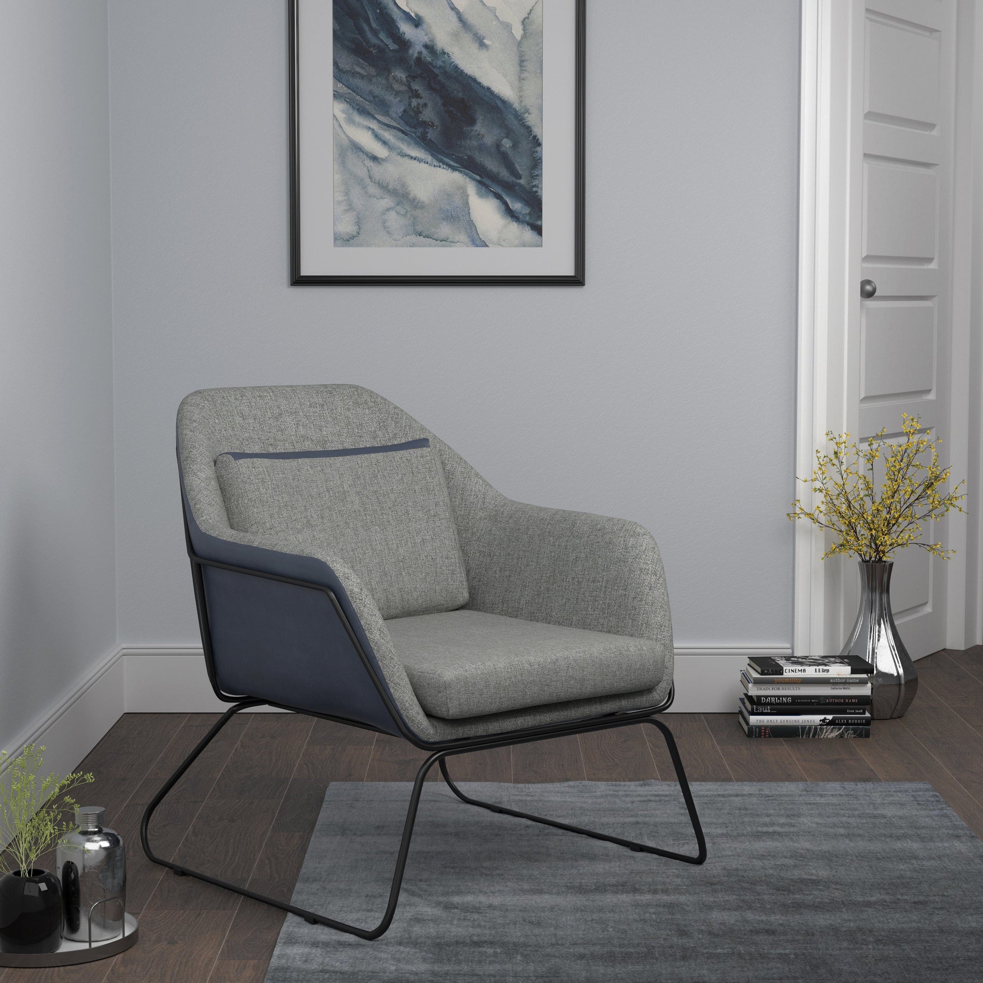 Metal Sled Leg Accent Chair Grey And Blue - 903980 ebuystt