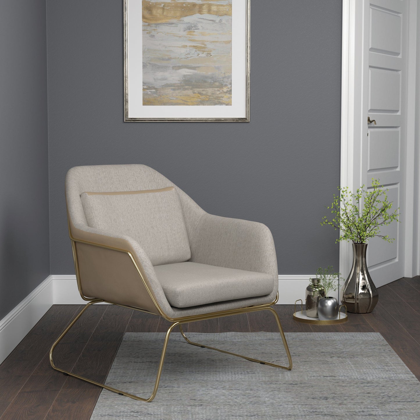 Metal Sled Leg Accent Chair Beige - 903981 ebuystt