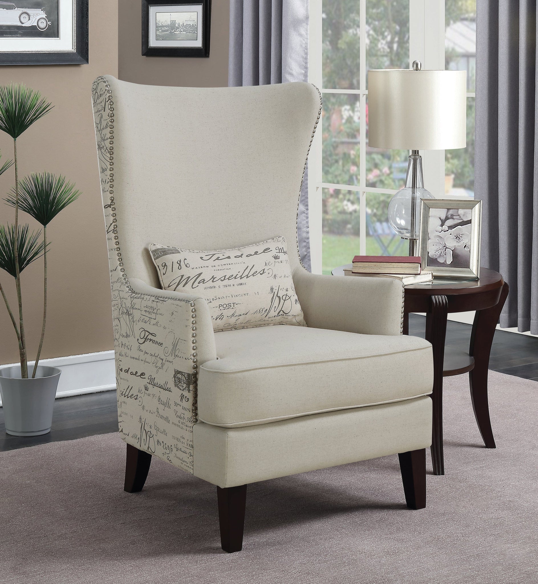 Curved Arm High Back Accent Chair Cream - 904047