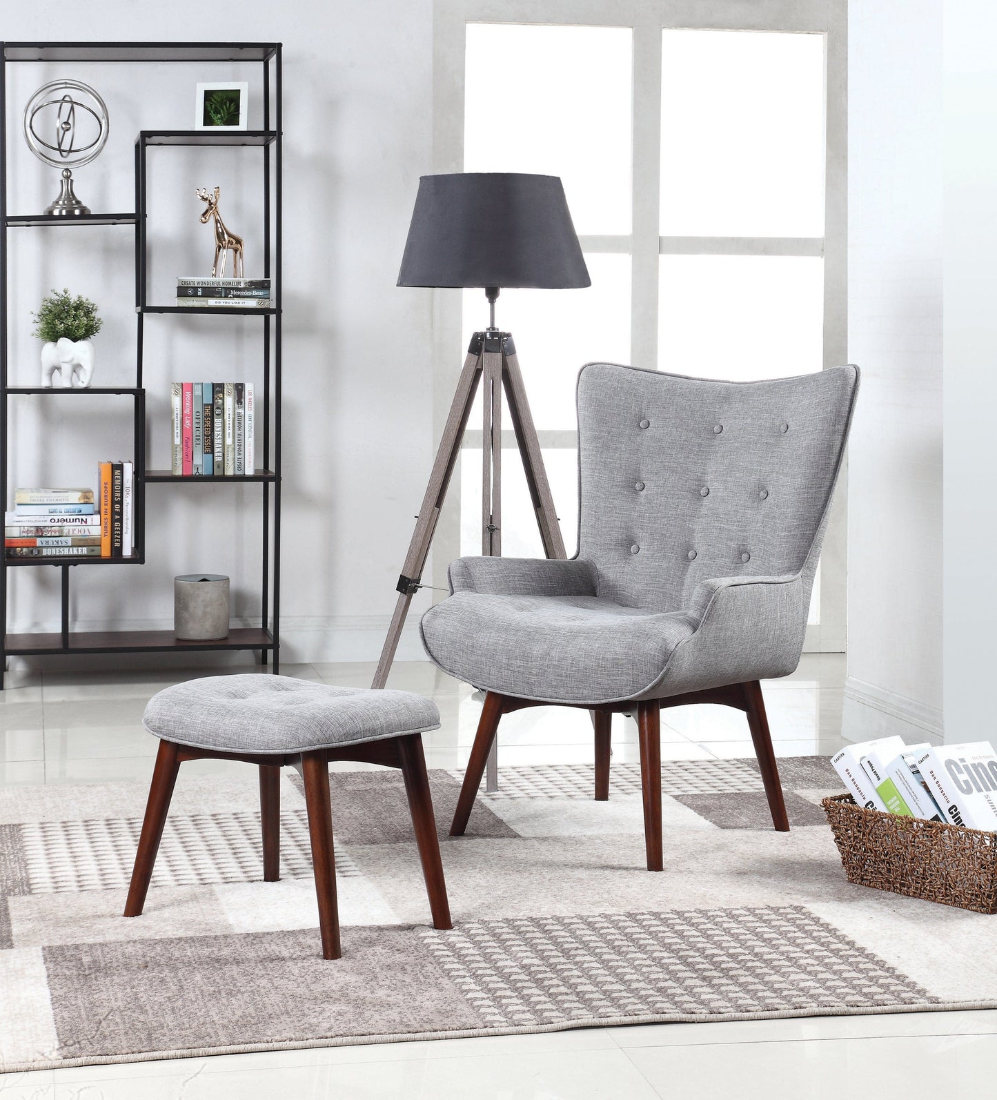 Upholstered Accent Chair With Ottoman Grey And Brown - 904119 ebuystt
