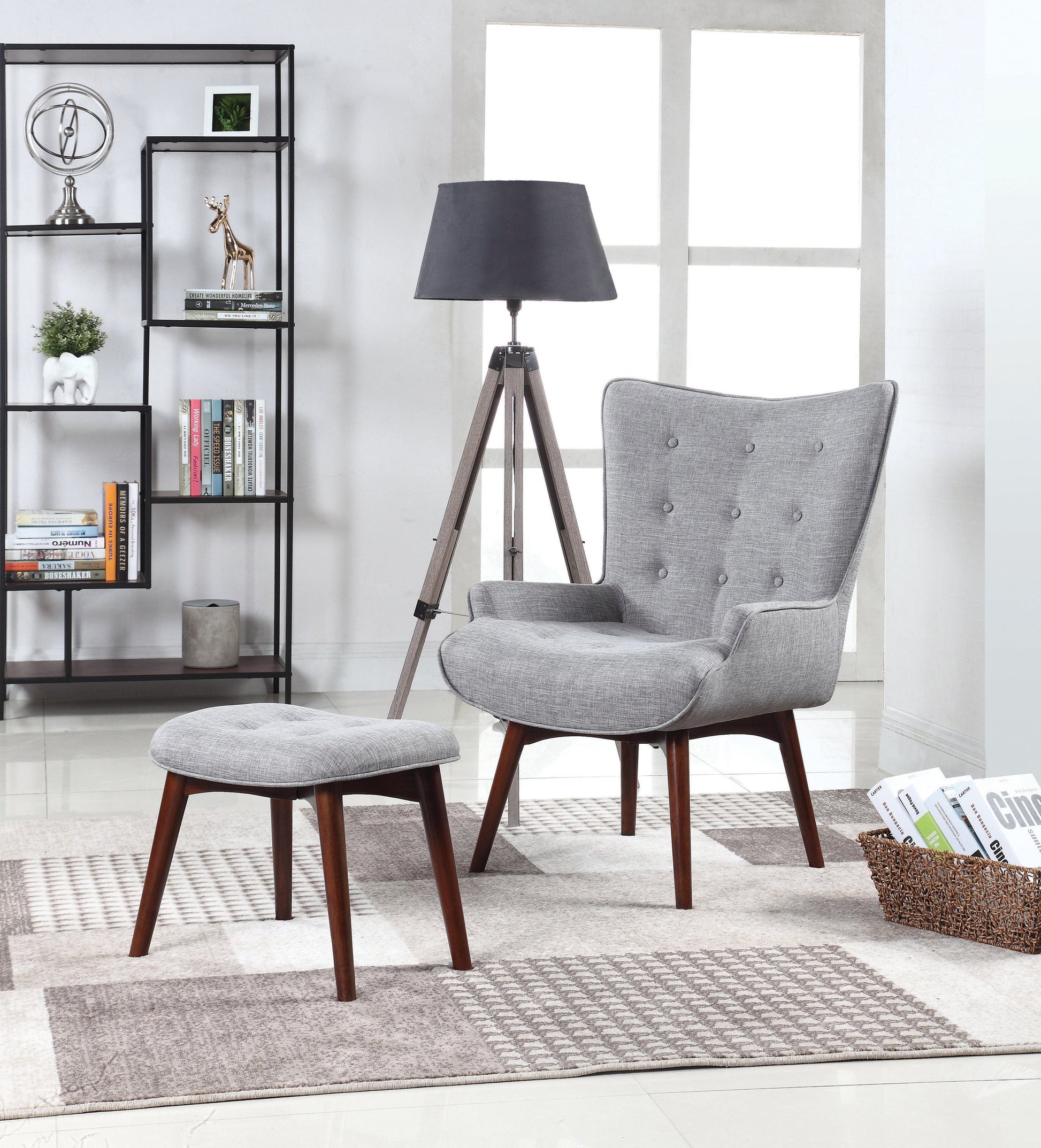 Upholstered Accent Chair With Ottoman Grey And Brown - 904119 ebuystt