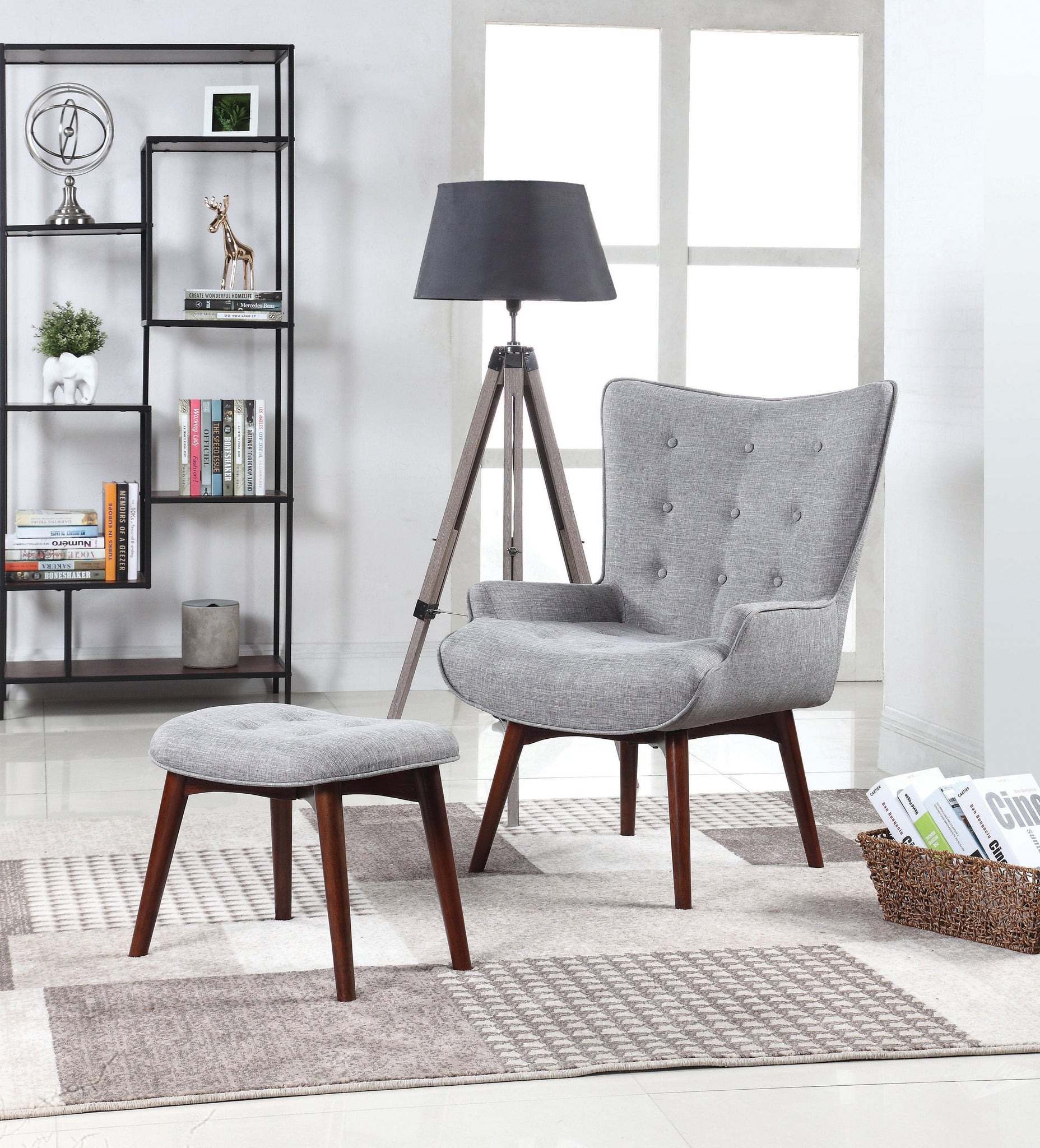 Upholstered Accent Chair With Ottoman Grey And Brown - 904119