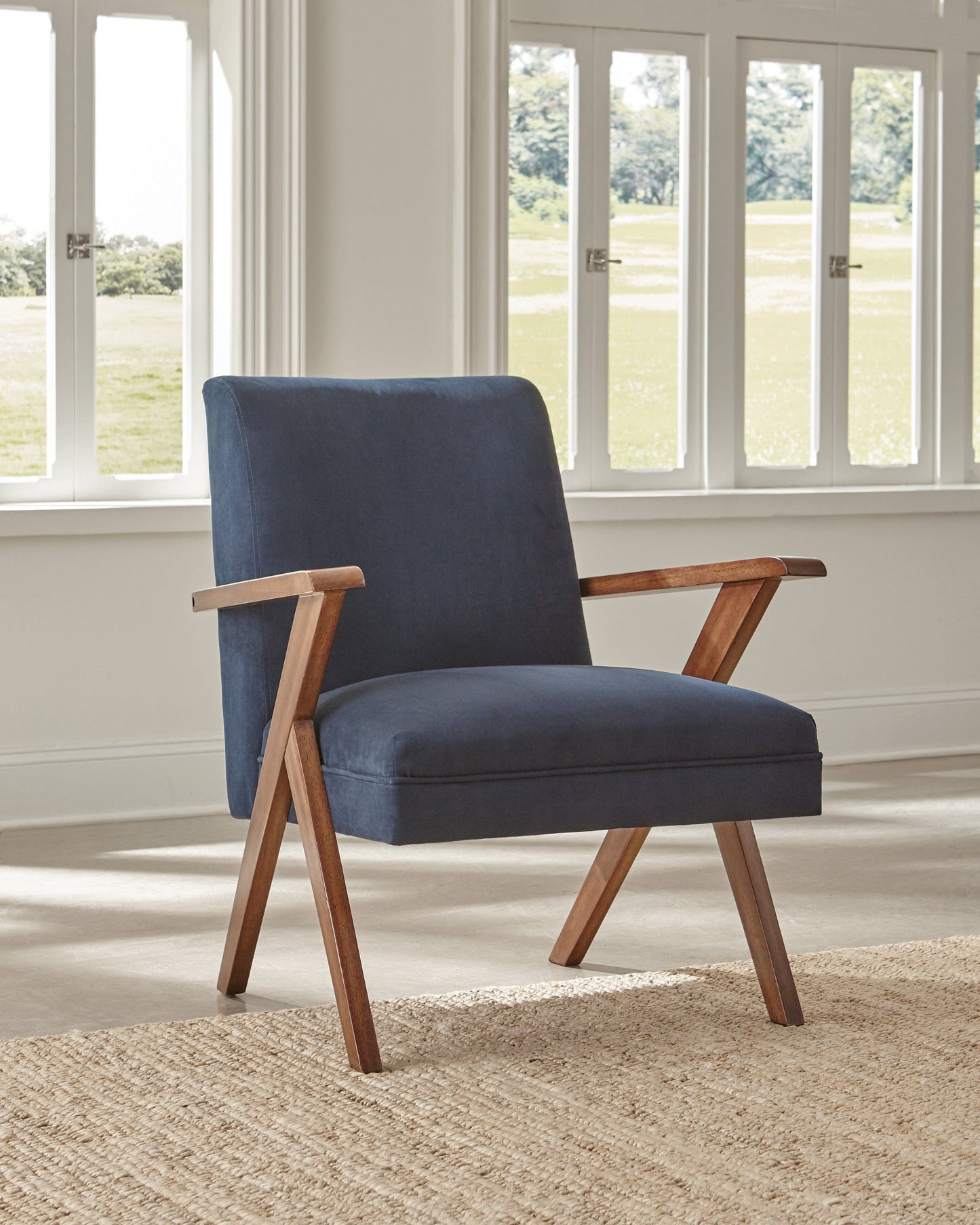 Monrovia Wooden Arms Accent Chair Dark Blue And Walnut - 905415 ebuystt
