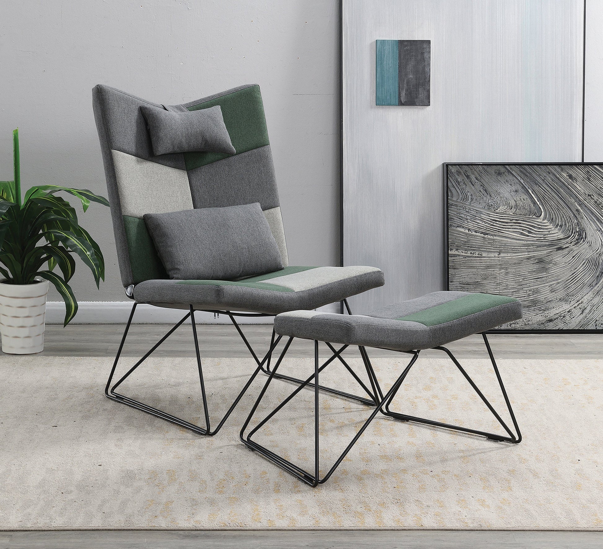 Padded Armless Accent Chair With Ottoman Grey - 905528 ebuystt