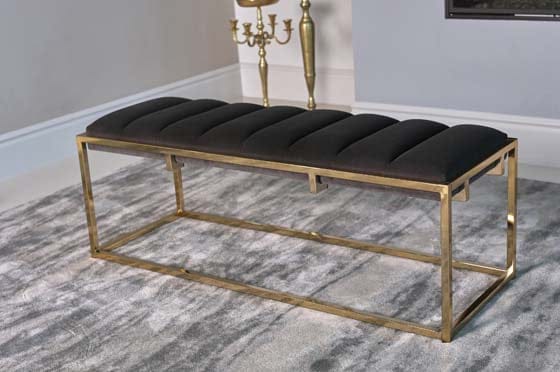Channel Tufted Cushion Bench Dark Grey And Gold - 914111 A-Z Store Nadia