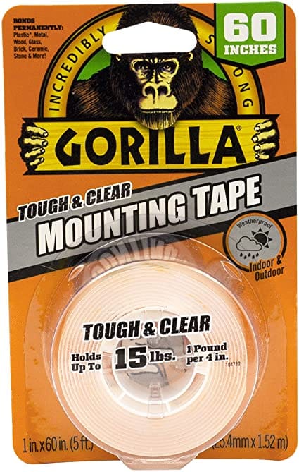 Gorilla Tough & Clear Double Sided Mounting Tape, 1" x 60", Clear. Bonds to: Brick, concrete, stone, glass and more, -6065003 Mega
