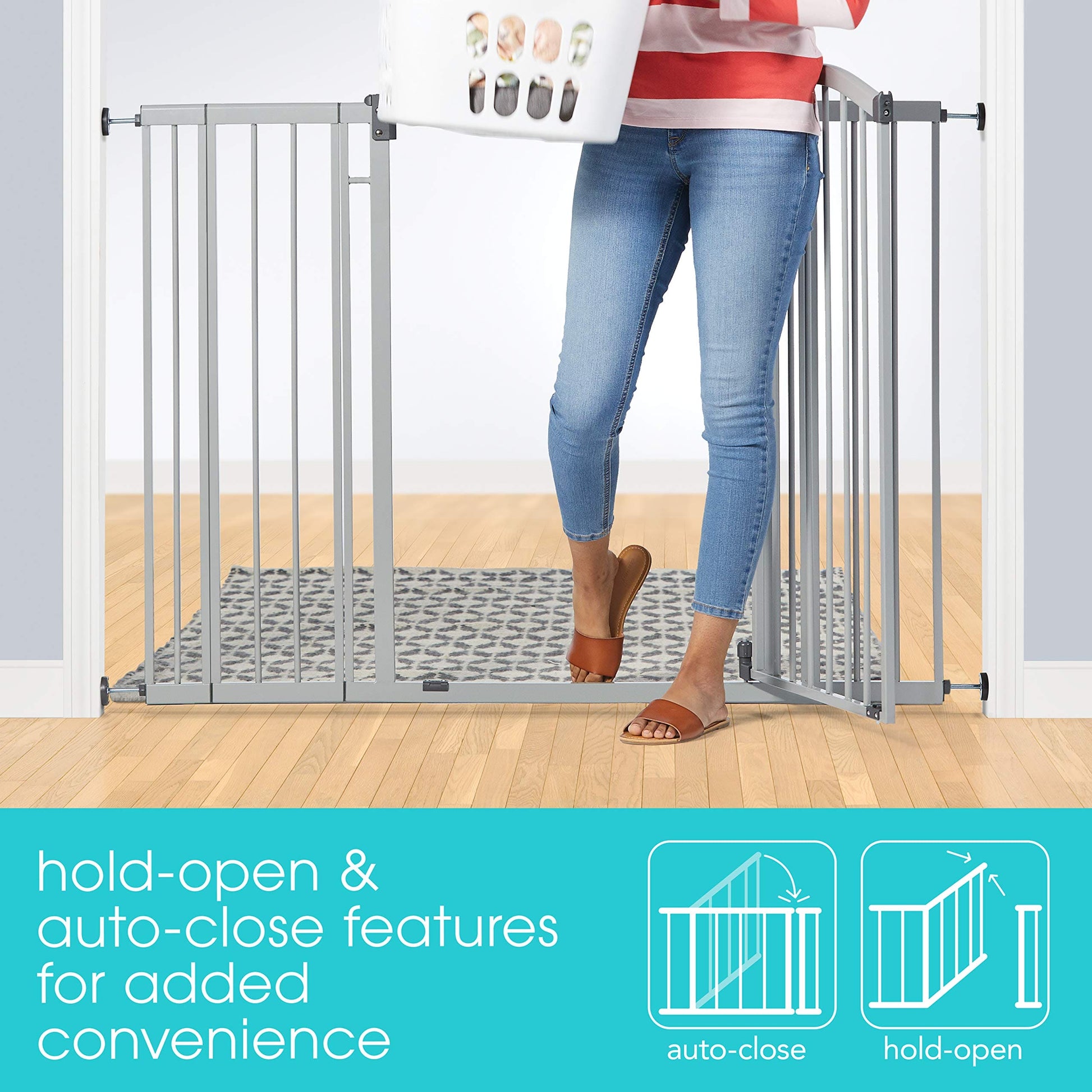 Summer Infant Extra Tall & Wide Safety Baby Gate, Cool Gray Metal Frame – 38” Tall, Fits Openings 29.5” to 53” Wide, Baby and Pet Gate for Extra-Wide Doorways, Stairs, and Wide Spaces Summer Infant