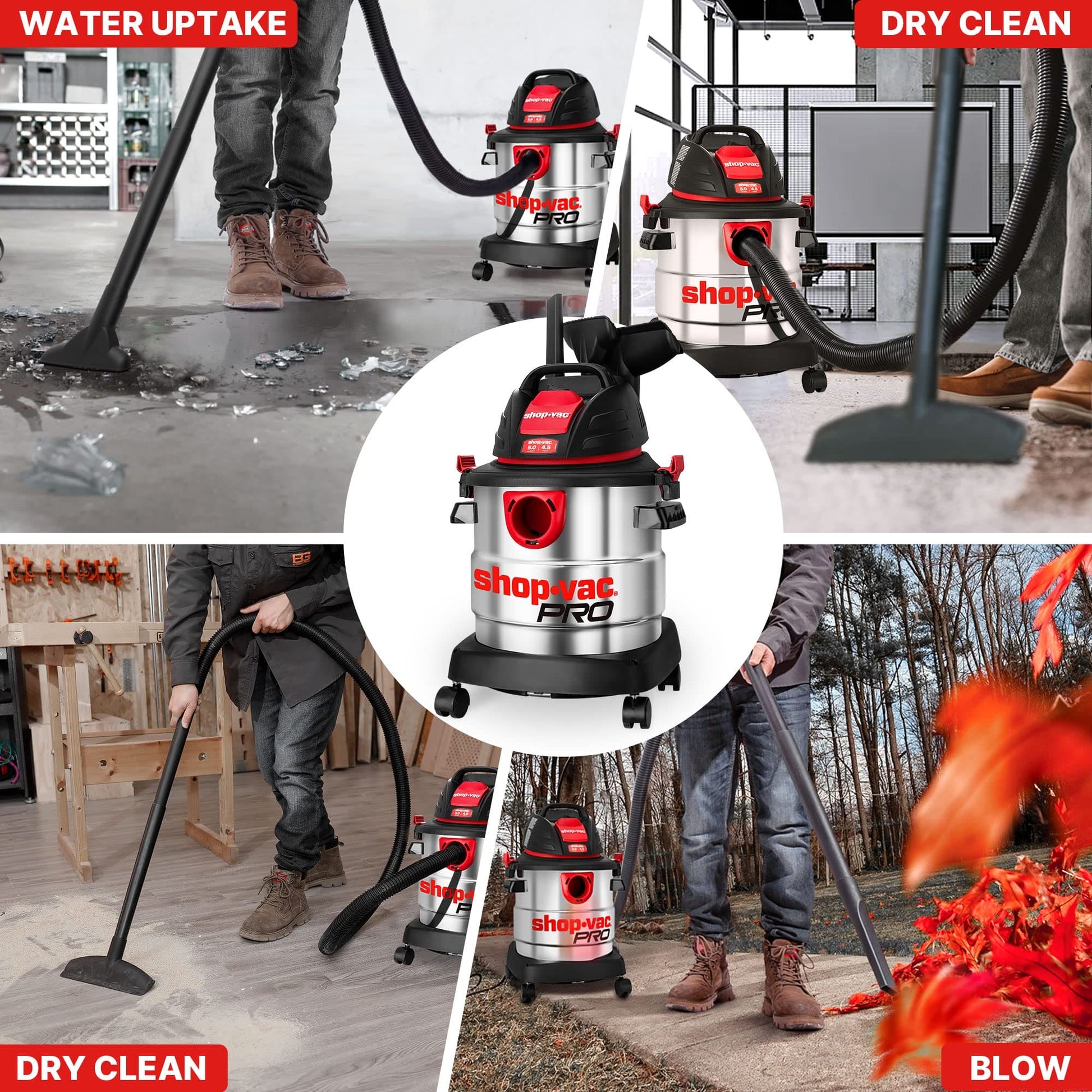 Shop-Vac 5 Gallon 4.5 Peak HP Wet/Dry Vacuum, Stainless Steel Tank, Portable Shop Vacuum with Filter, Hose and Accessories for Garage, Workshop. 5920588 Shop-Vac