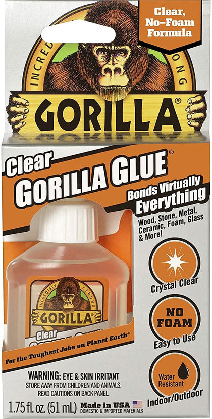 Gorilla Clear Glue, 1.75 ounce Bottle, Clear (Pack of 1) Compatible Material	Wood, Foam, Glass, Ceramic, Metal, Stone - 4500102