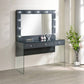 3-Drawer Vanity Desk With Lighting Mirror Grey High Gloss Complete with a smooth, grey high gloss lacquer finish across the tabletop and mirror frame- 935923 coastmega