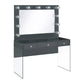 3-Drawer Vanity Desk With Lighting Mirror Grey High Gloss Complete with a smooth, grey high gloss lacquer finish across the tabletop and mirror frame- 935923 coastmega