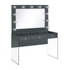 3-Drawer Vanity Desk With Lighting Mirror Grey High Gloss Complete with a smooth, grey high gloss lacquer finish across the tabletop and mirror frame- 935923