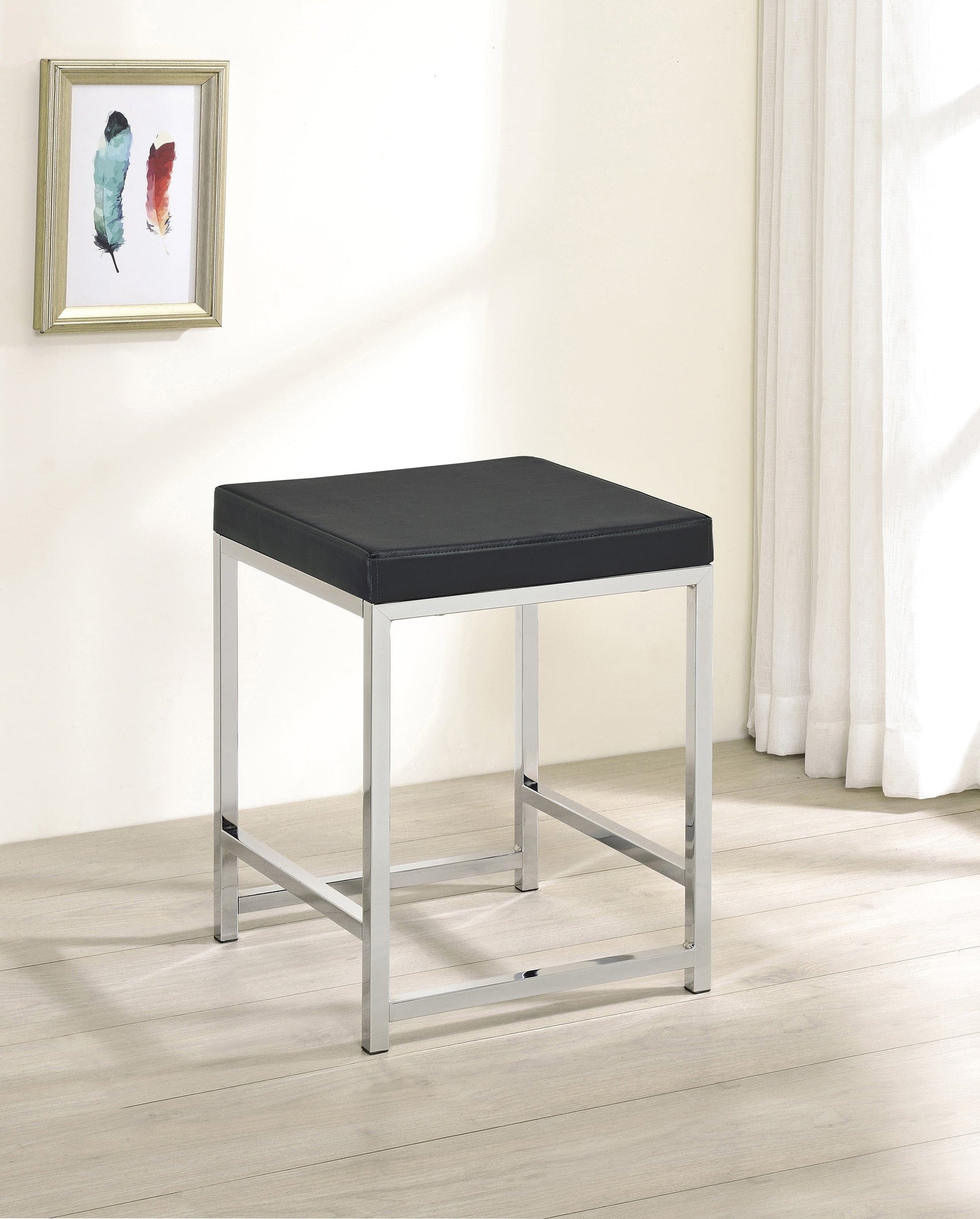 Upholstered Square Padded Cushion Vanity Stool Featuring a square shape design and a densely padded, foam-filled cushion , this modern stool provides a spacious for long-lasting comfort.- 935924 coastmega