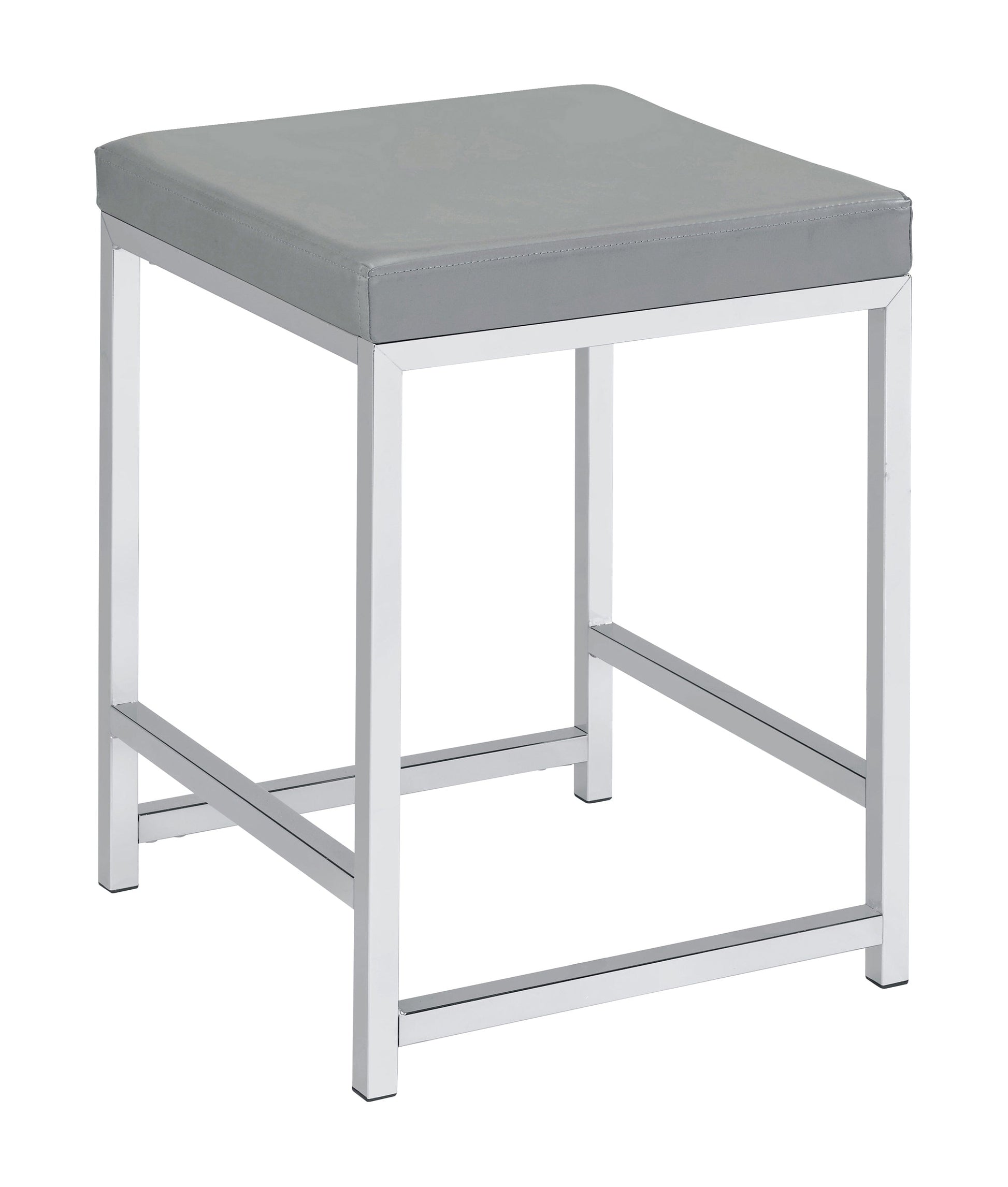 Upholstered Square Padded Cushion Vanity Stool the seat cushion is also wrapped entirely in a smooth grey tone leatherette- 935933 coastmega