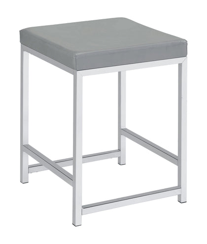 Upholstered Square Padded Cushion Vanity Stool the seat cushion is also wrapped entirely in a smooth grey tone leatherette- 935933