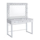 3-Drawer Vanity With Lighting Chrome And White with a Hollywood regency flair, this modern vanity set features a stunning mirror paneled design that reflects surrounding hues- 935934 coastmega