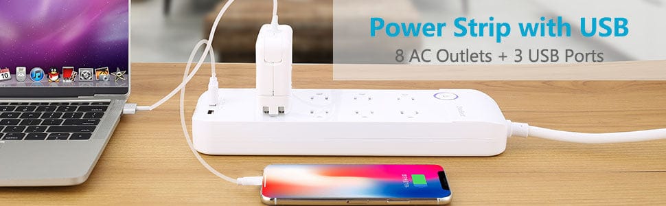 NIPPON  8 outlet AC Power Strip With Triple Usb Ports The Power Strip can expand your office and home’s connectivity, gives ultimate convenience for powering computer electronics, home entertainment, digital USB devices and more-17-81803U Hannah's Variety Store