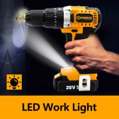 WORKSITE 2-Speed Hammer Drill, 1/2"(13mm), Brushless, Cordless, 20V Lithium-Ion Battery, Reversible Button, Optimized Shape & Rubber Hand Grip for easy Control, Automatic Spindle Lock, Built-in LED Work Light - CD320H Worksite Power Tools