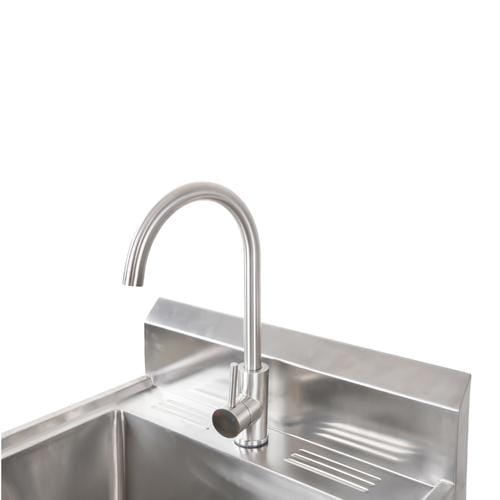Stainless Steel Sink with Faucet Includes a large sink bucket (18 inch × 16 inch × 13inch), single handle faucet with hoses included, strainer, 6 inch high splash-423671