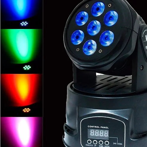 Zebra LED Stage Light with Moving Head and DMX Effetcs with a moving head is perfect for small or large venues. It is comprised of 7 LED spot lights made up of RGB LED-ZYMH-78 Hannah's Variety Store