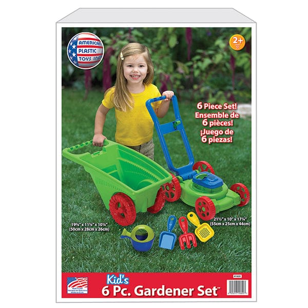 AMERICAN PLASTIC Gardener Set 5 piece: Yard work is a breeze with this set! It includes a lawn mower, a garden cart, plus three hand tools, and a watering can - 15820