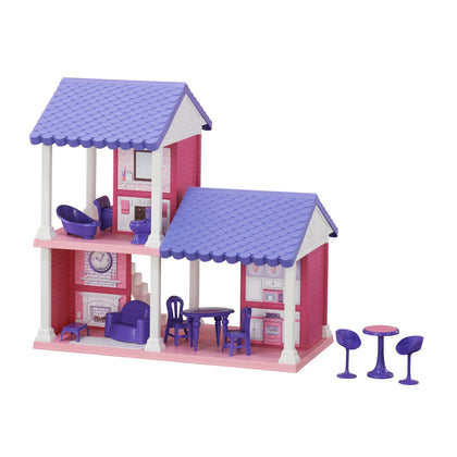 AMERICAN PLASTIC Cozy Cottage: Every doll needs a home, and this cozy cottage is a beautiful place for them to live! This two-story home has an open-air design, allowing for play from all sides - 90730