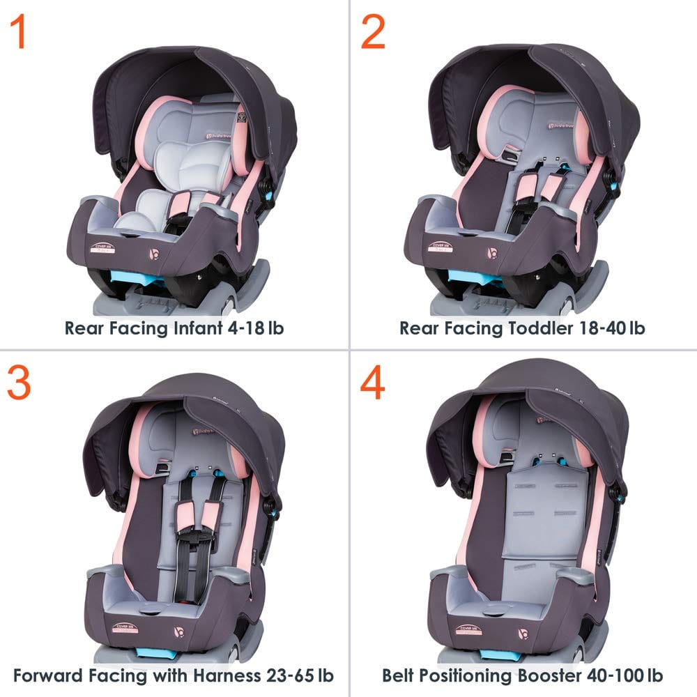 Baby Trend Cover Me 4 In 1 Convertible Car Seat Quartz Pink: integrated patented height and angle adjustable UPF 50+ canopy for full in-car shade protection - CV89D09B ebuystt