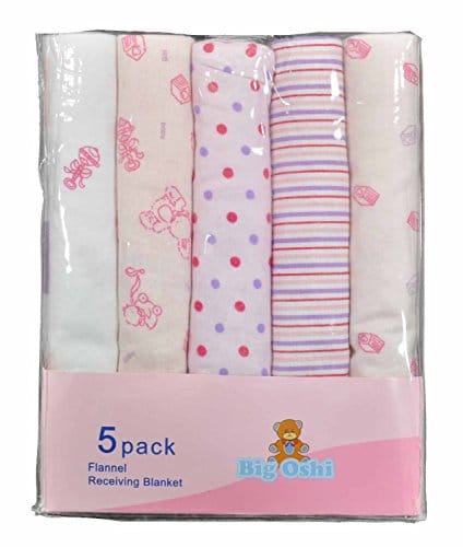 BABY TIME  Big Oshi Flannel Receiving Blanket 5pk: blanket is soft cotton flannel, Size: 30" x 30" - PLK-965 ebuystt