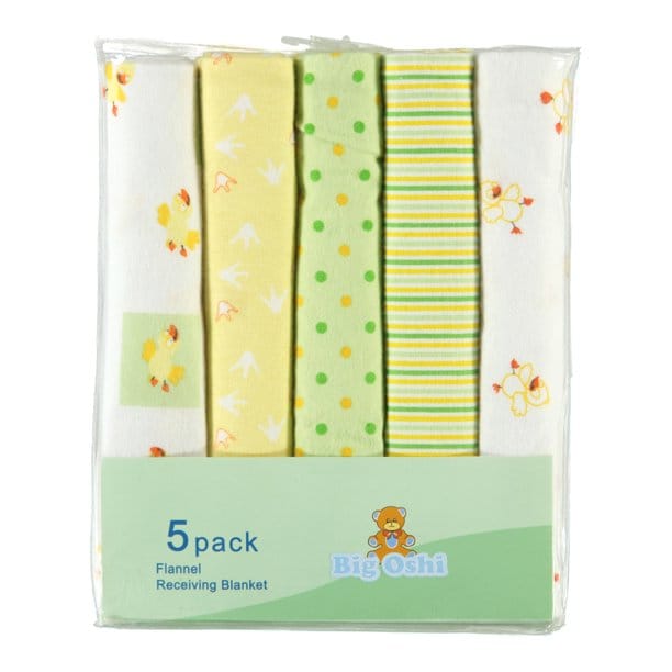 BABY TIME  Big Oshi Flannel Receiving Blanket 5pk: blanket is soft cotton flannel, Size: 30" x 30" - PLK-965 ebuystt