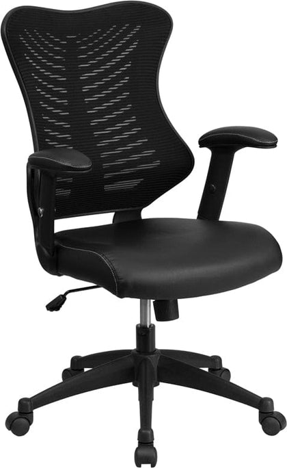 High Back Designer Black Mesh Executive Swivel Ergonomic Office Chair with LeatherSoft Seat and Adjustable Arms [BL-ZP-806-BK-LEA-GG]
