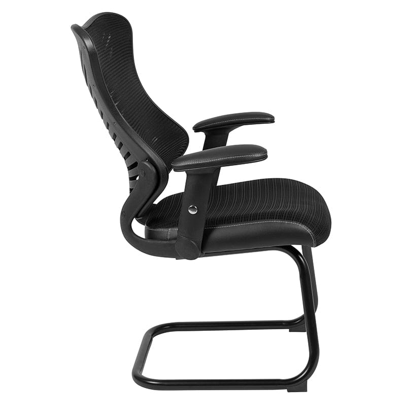 Designer Black Mesh Sled Base Side Reception Chair with Adjustable Arms [BL-ZP-806C-GG] A-Z Store Nadia