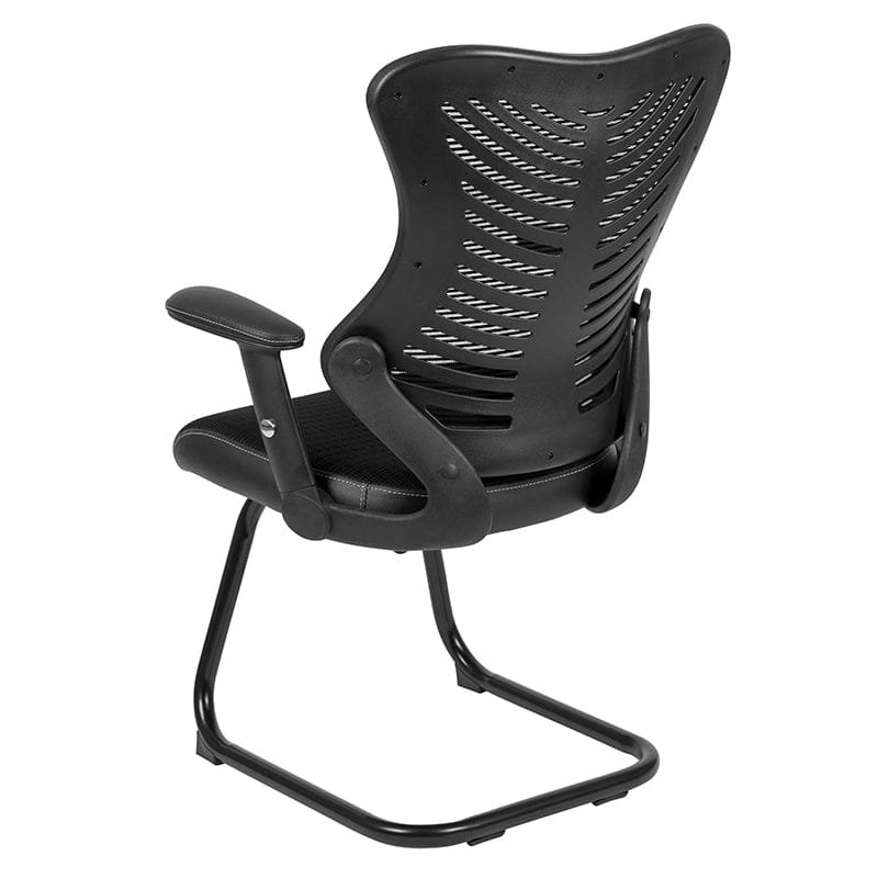 Designer Black Mesh Sled Base Side Reception Chair with Adjustable Arms [BL-ZP-806C-GG] A-Z Store Nadia