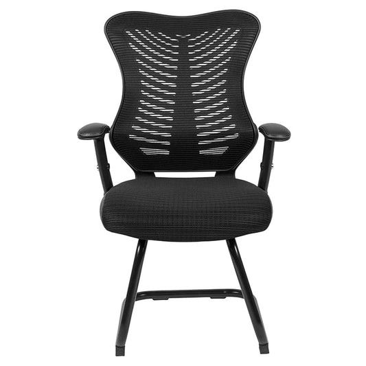 Designer Black Mesh Sled Base Side Reception Chair with Adjustable Arms [BL-ZP-806C-GG] A-Z Store Nadia