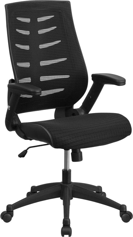 High Back Designer Black Mesh Executive Swivel Ergonomic Office Chair with Height Adjustable Flip-Up Arms [BL-ZP-809-BK-GG] A-Z Store Nadia